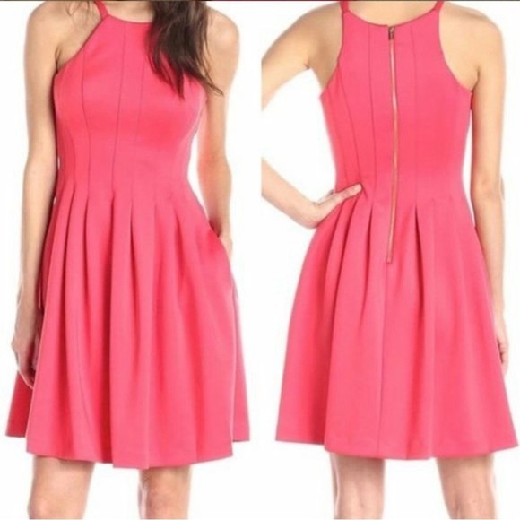 Calvin Klein Dresses & Skirts - CALVIN KLEIN Pink Scuba Pleated Halter Mini
Dress Hibiscus Pink Size 6